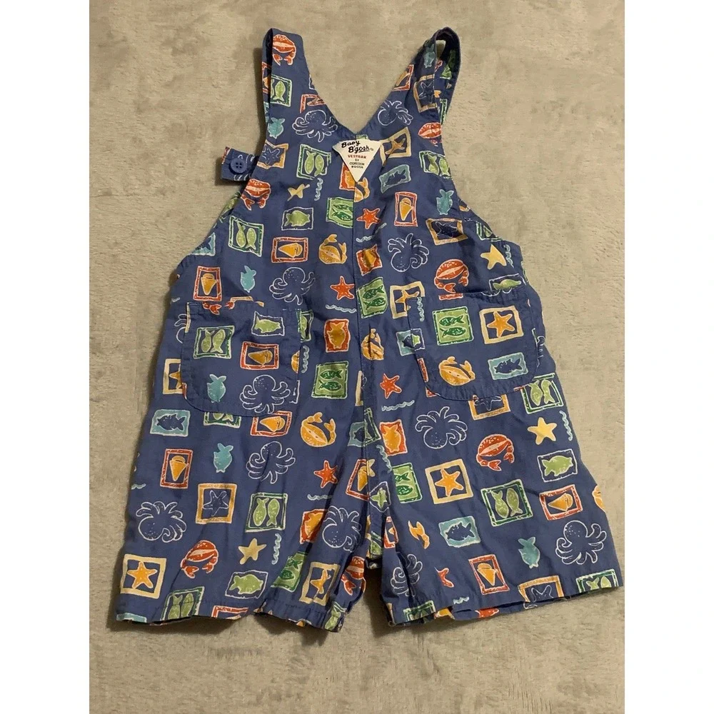 Vintage Baby Oshkosh B'gosh Overalls Size 24 Months Sea Life Ocean Fish Crab